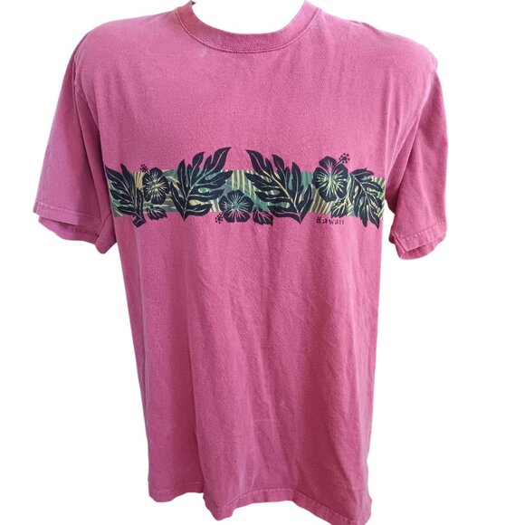 Vintage Medium T-shirt Crazy Shirts Hawaiian Floral Pink Medium Cotton Y2K - Picture 2 of 5